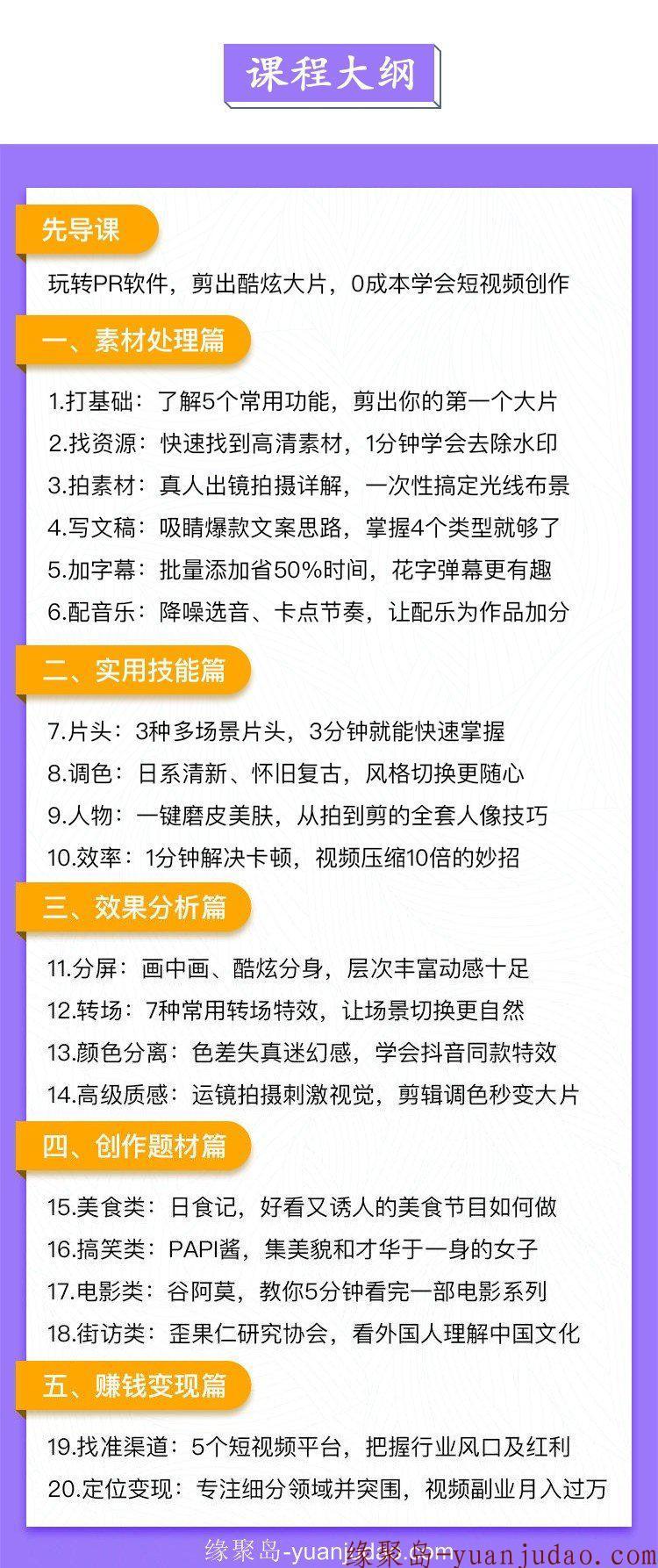 小白速成PR软件实操之20节短视频教程赚钱课