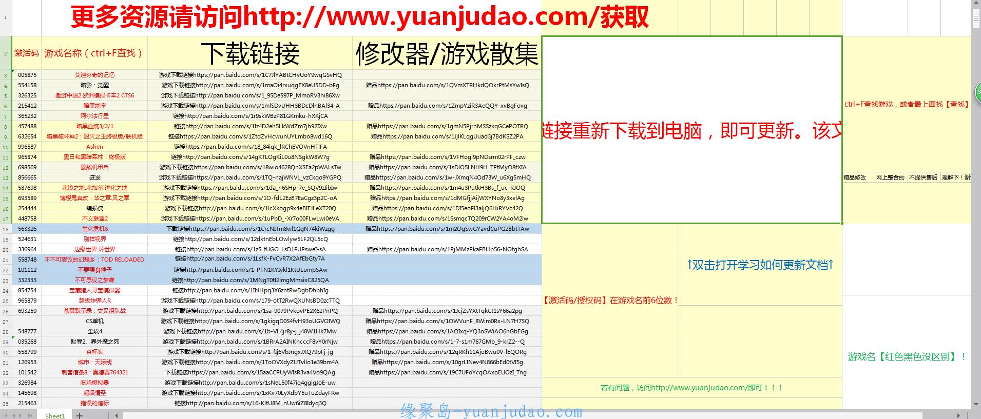 某宝自购大量单机游戏<strong>百度云</strong>下载菜单，附带赠送修改器存档